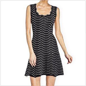John + Jenn Black White Patterned Stretch Knit Fit & Flare Cocktail Sexy Dress M